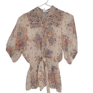 Vintage 70s Leo Brand Gunny Sax- Style Floral Romantic Semi-Sheer Blouse…